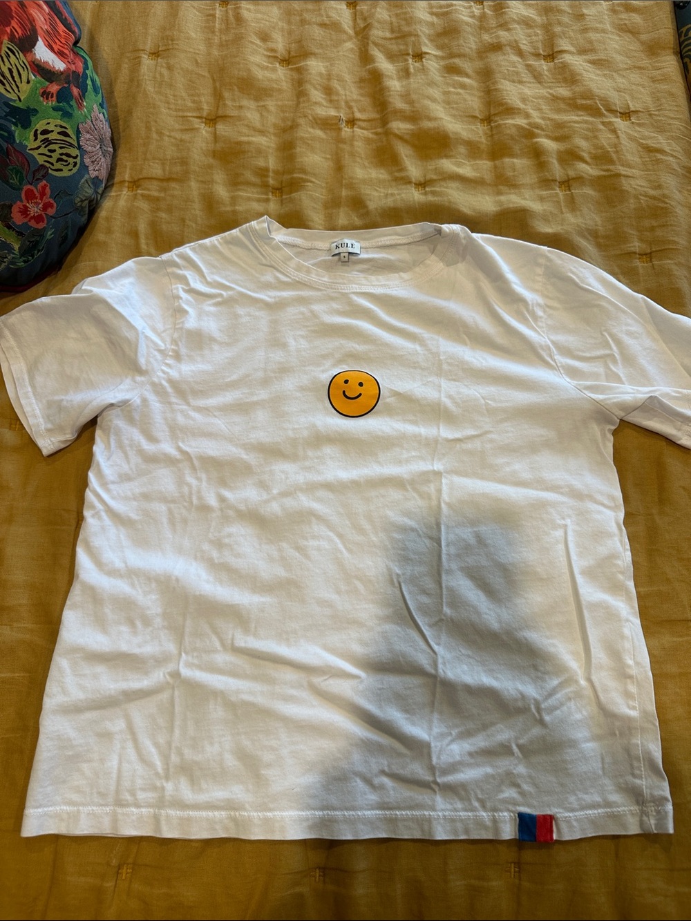 KULE White Tee with Yellow Smiley Patch